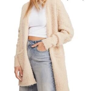 Free People Oversized Fuzzy Cardigan Rose Blush XS | Cozy Soft Knit Boho Sweater